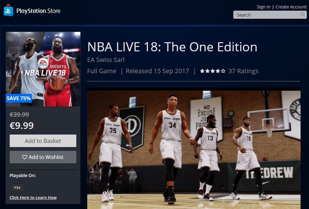 nba live 18 The One Edition - Playstation Store - Offer Price 9-99 euro 09-02-2018